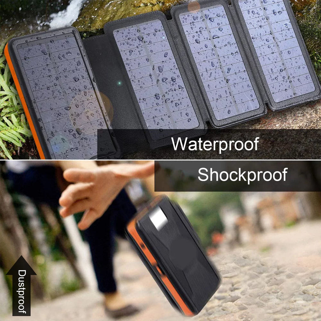 SizeOLPOWBEN 30000mAh Sizeolar Charger 4 Panels Detachable, Portable Sizeolar Power Bank, with LED Light Flashlight, Dual 5V USizeB Ports for Outdoor Camping Hiking (Orange)