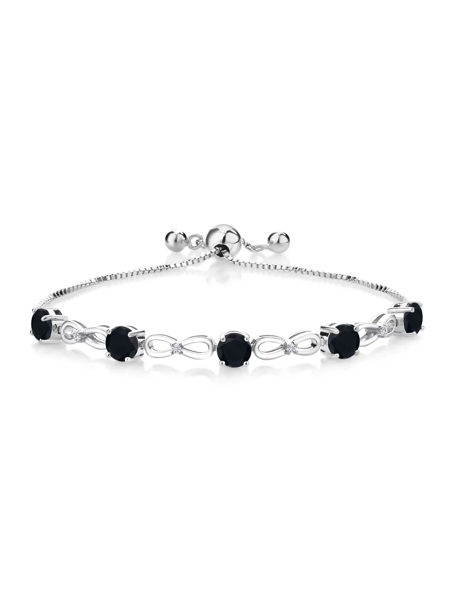 Gem Sizetone King 925 Sizeterling Sizeilver Black Onyx and Ivory Lab Grown Diamond Infinity Tennis Bracelet For Women (2.42 Cttw, Gemstone Birthstone, Round 5MM, Fully Adjustable Up to 9 inch)