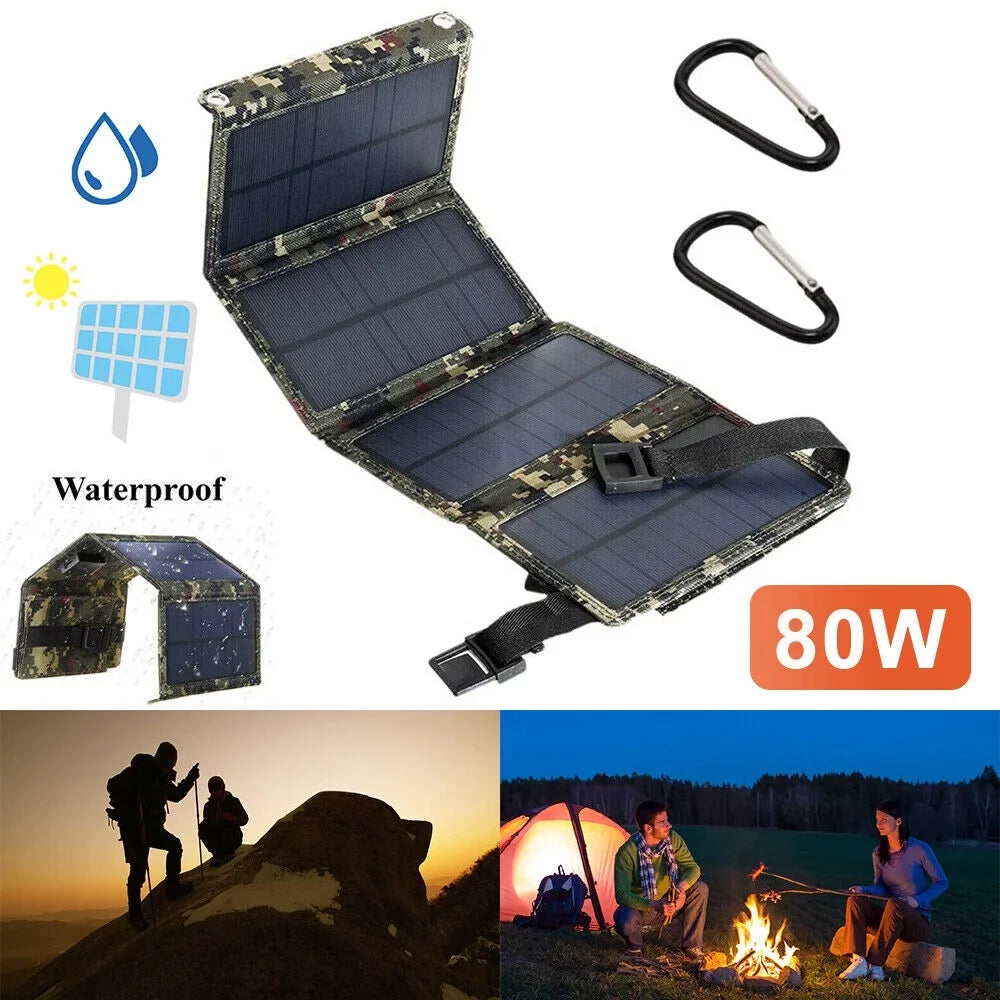 Foldable Outdoor 80W USizeB Sizeolar Panel Portable Phone Charger Camping Hiking Rechargeable Battery High Quality