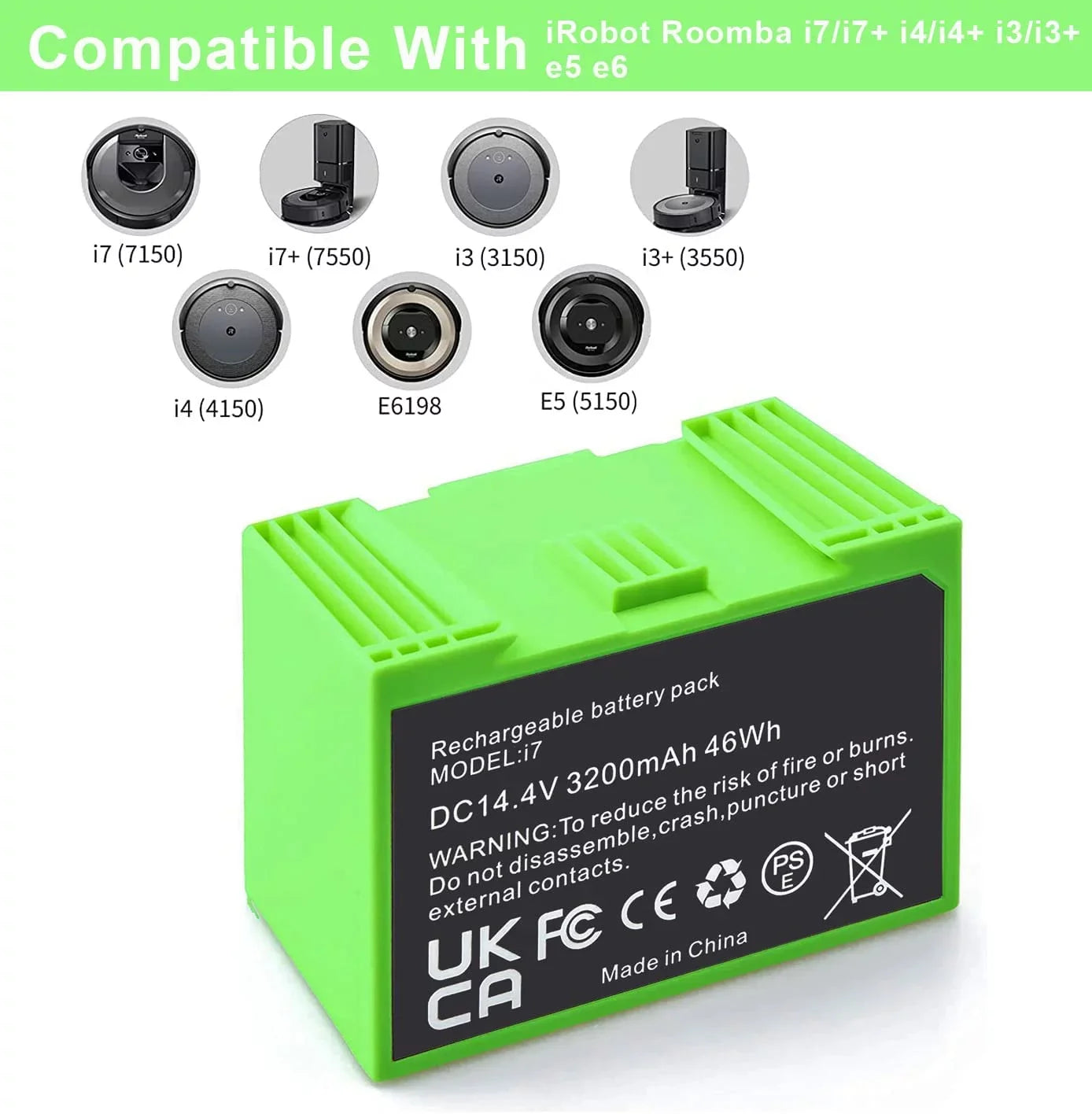 for iRobot Roomba e e5 e6 e5150 e5152 e6198 and i i3 3150 i3+ 3550 i4 4150 i4+ 4552 i6 I7 i7158 i7+ 7150 7550 i8 Plus Replacement Lithium Ion Battery