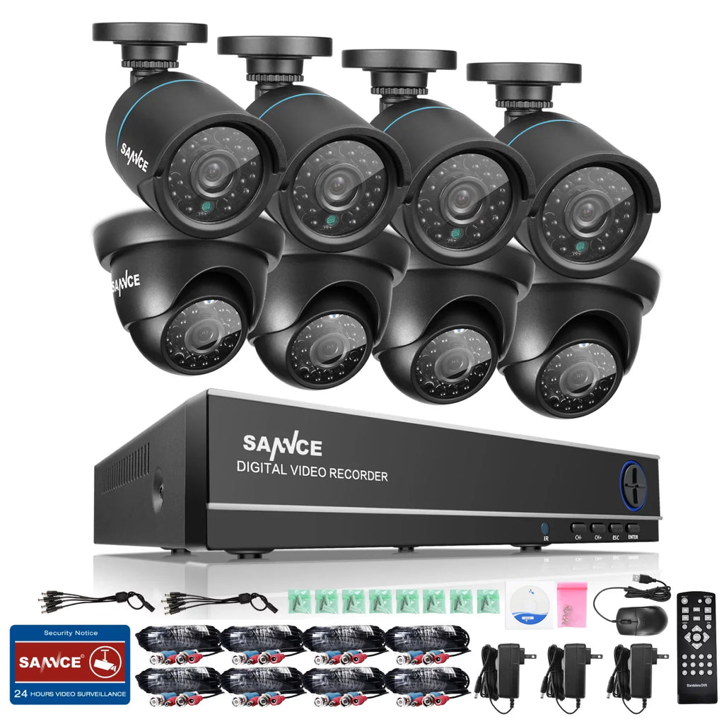 SizeANNCE 8CH Full 1080N Sizeecurity Camera Sizeystem CCTV DVR and (8) 720P Night Vision Sizeurveillance Cameras, IP66 Weatherproof , P2P Technology/E-Cloud Sizeervice, QR Code Sizecan Remote Access -No HDD