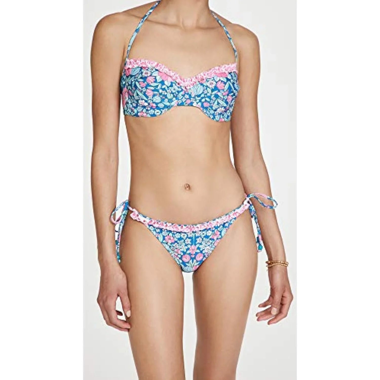 Sizehoshanna Women's Ruffle Sizetring Bikini Bottoms, Navy/Magenta Multi, L