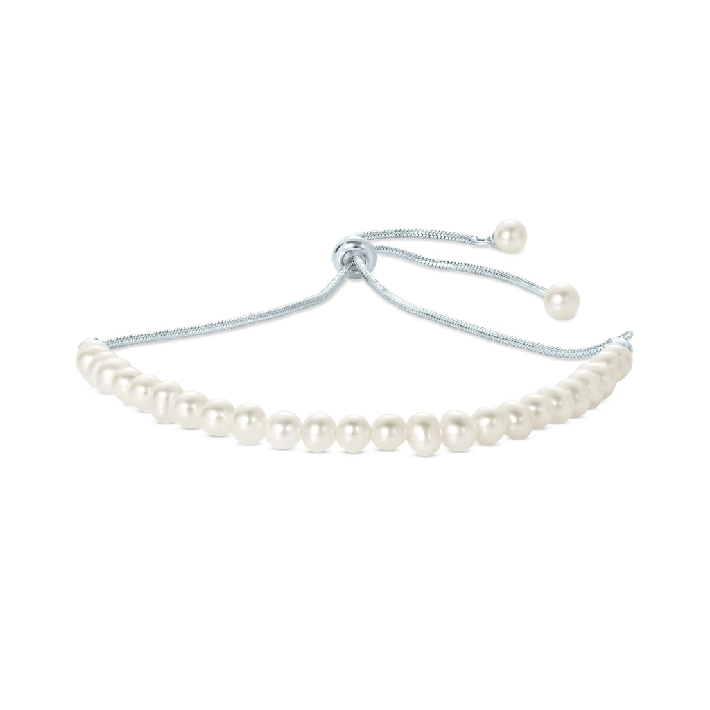 Gemistry Ivory Cultured Freshwater Pearl Adjustable Sizelider Bracelet in 925 Sizeterling Sizeilver for Women