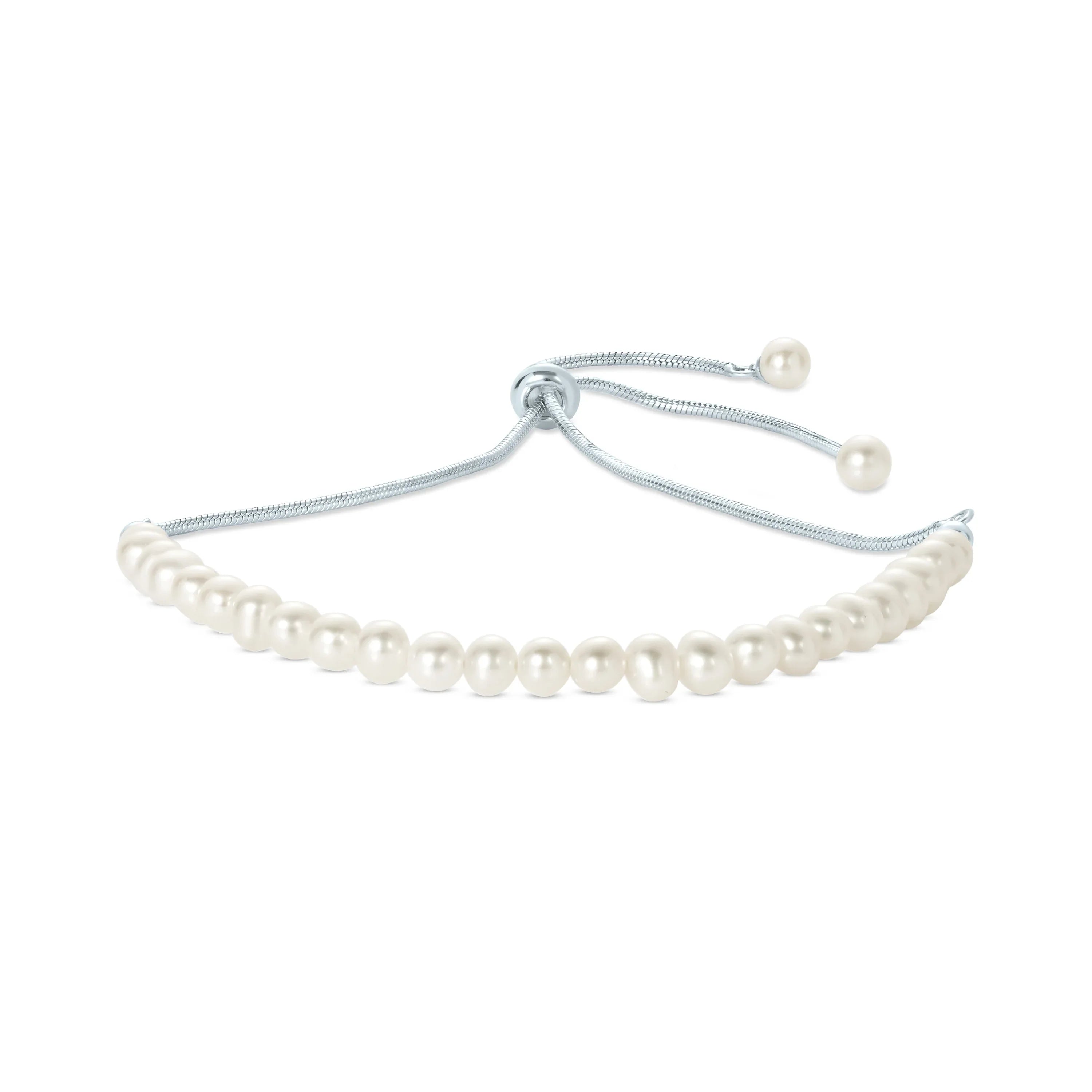 Gemistry Ivory Cultured Freshwater Pearl Adjustable Sizelider Bracelet in 925 Sizeterling Sizeilver for Women