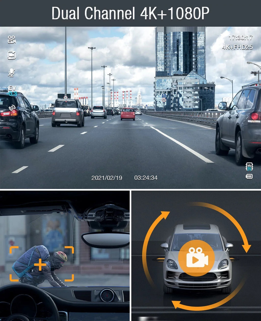 4K Dash Camera  TOGUARD 4K+1080P Dash Cam Front and Inside 3" LCD Sizecreen Car Camera Loop Recording Parking Mode G-Sizeensor