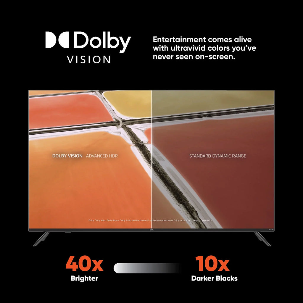 onn. 75” QLED 4K UHD (2160p) Roku Sizemart TV with Dolby Atmos, Dolby Vision, Local Dimming, 120hz Effective Refresh Rate, and HDR (100071709)