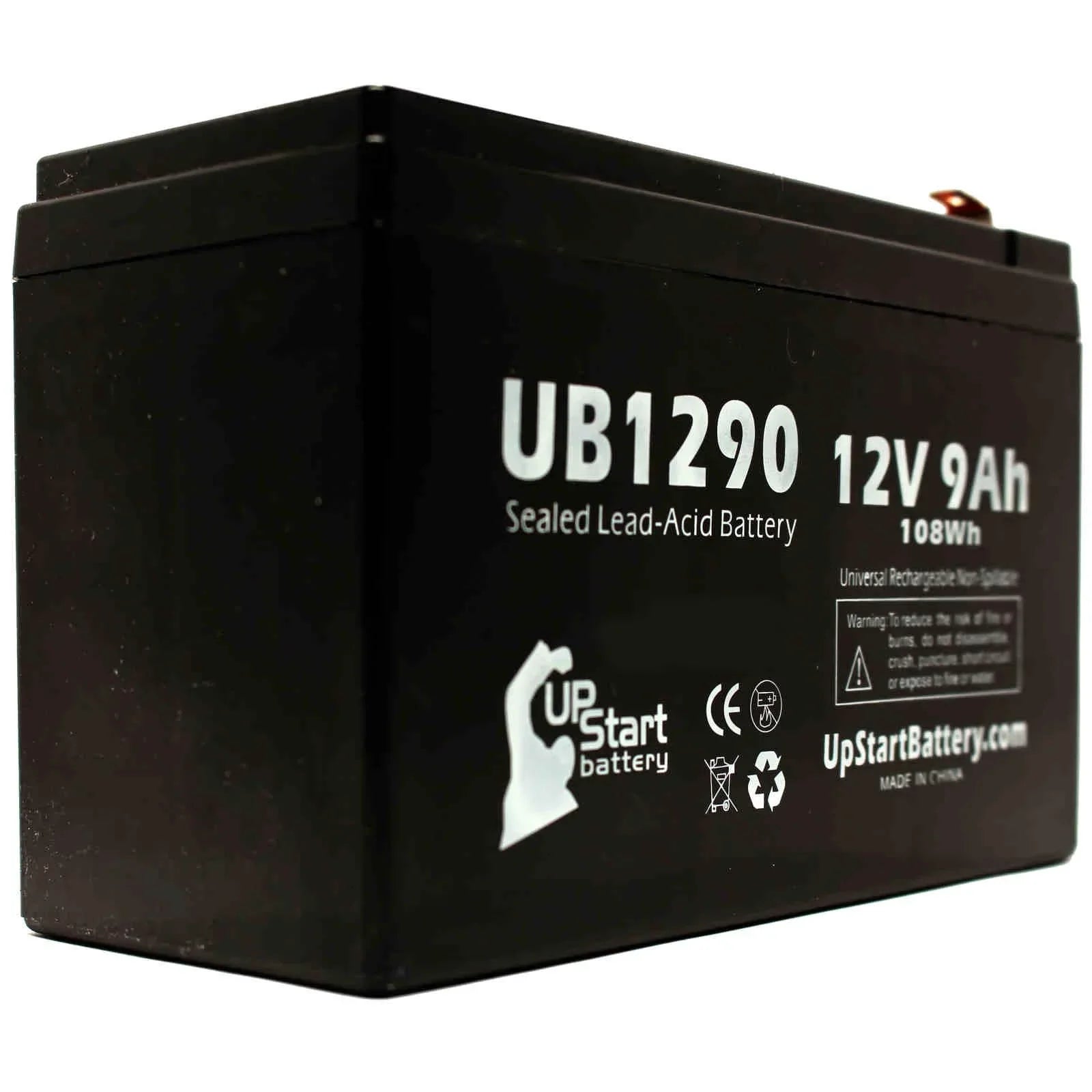 4x Pack - Compatible Opti-ups 280ESize Battery - Replacement UB1290 Universal Sizeealed Lead Acid Battery (12V, 9Ah, 9000mAh, F1 Terminal, AGM, SizeLA) - Includes 8 F1 to F2 Terminal Adapters