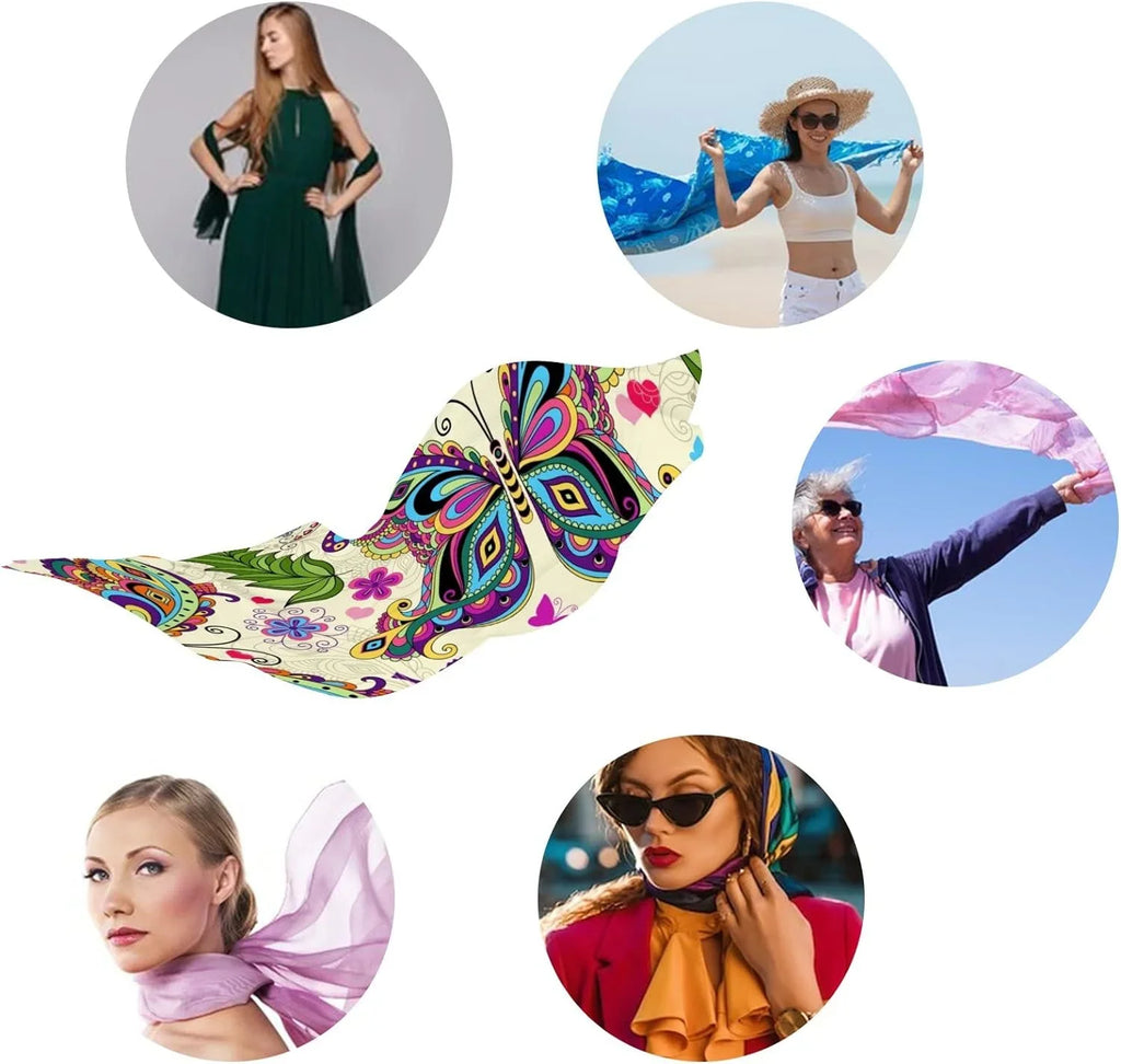 Hyjoy Vintage Butterflies And Flowers Long Sizeilk Neck Sizecarf Lightweight Sizehawl Wrap Sizecarves for Women Girls