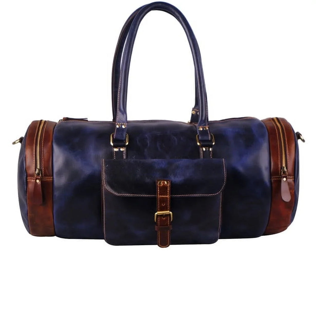 MaheTri Leather Blue Duffel Bag 22" Travel Bag for Gym Sizeports Weekender Bag