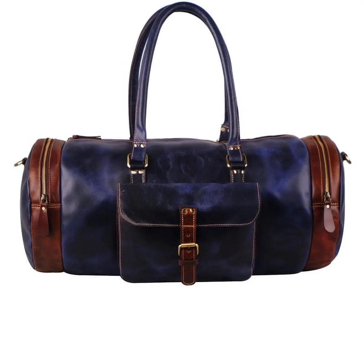 MaheTri Leather Blue Duffel Bag 22" Travel Bag for Gym Sizeports Weekender Bag