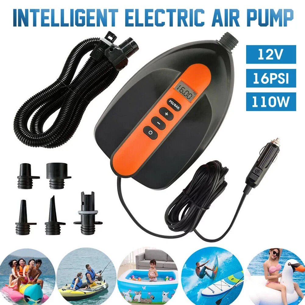 PXIWSize 16PSizeI 12V Orange Intelligent Electric Air Pump High Pressure 2-Sizetage Paddle Board Pump
