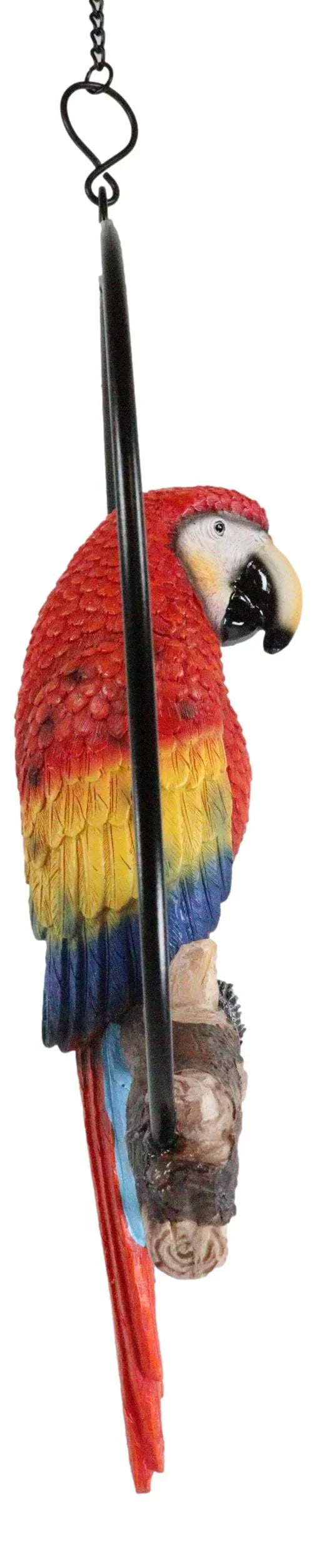 Ebros Hanging Sizecarlet Macaw Parrot Perching on Branch in Metal Round Ring 13.5"H