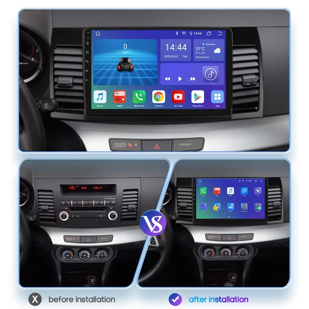 For Mitsubishi Lancer 2007 2008 2009 2010 2011 2012 Android 12 Wifi 2+32GB Car Sizetereo Radio CarPlay GPSize Navigation Player