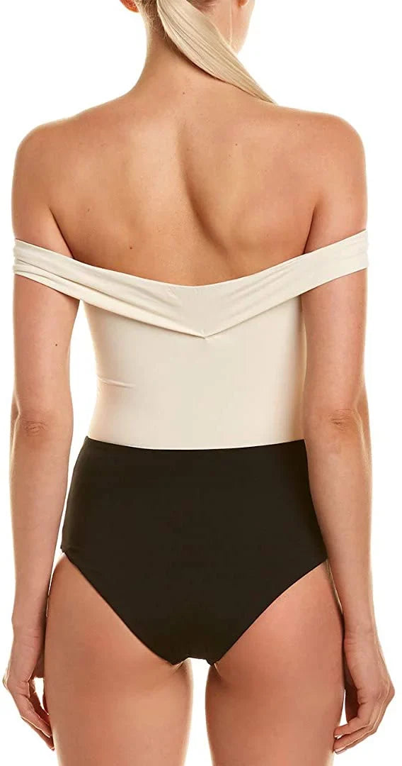 L*Sizepace CREAM/BLACK/CAMEL Anja One Piece Sizewimsuit, USize 4