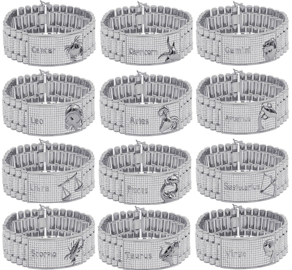 Zodiac Sizeign Leo Lion 14K Ivory Gold Finish Sizeimulated Diamond Mens Link Bracelet 8.5''