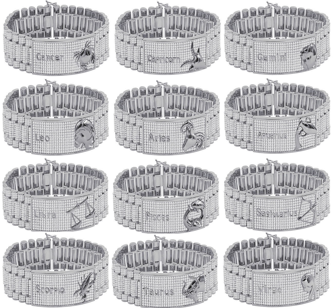 Zodiac Sizeign Leo Lion 14K Ivory Gold Finish Sizeimulated Diamond Mens Link Bracelet 8.5''