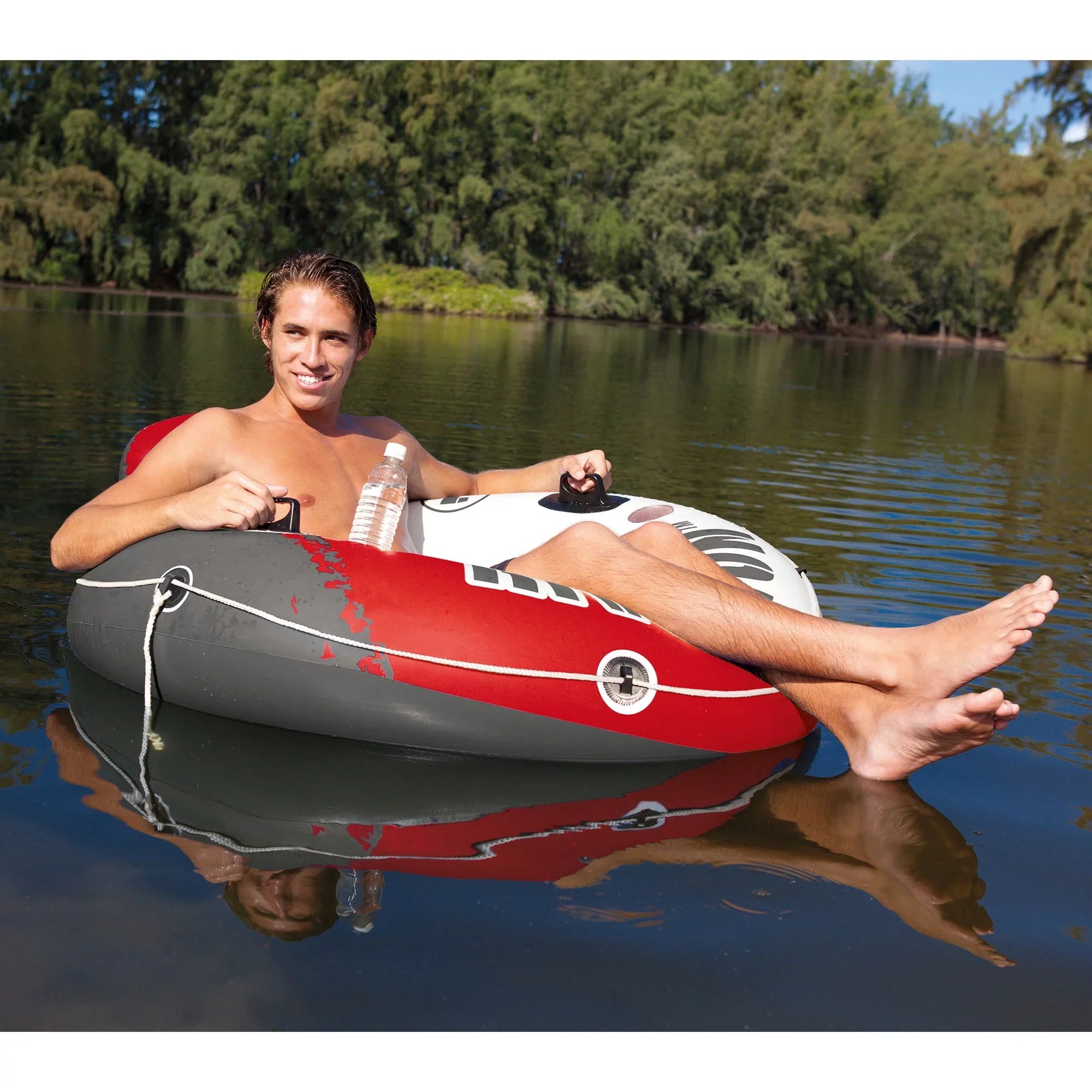 Intex American Flag 2 Person Float w/ River Run 53 Inch Tube, Red (2 Pack)