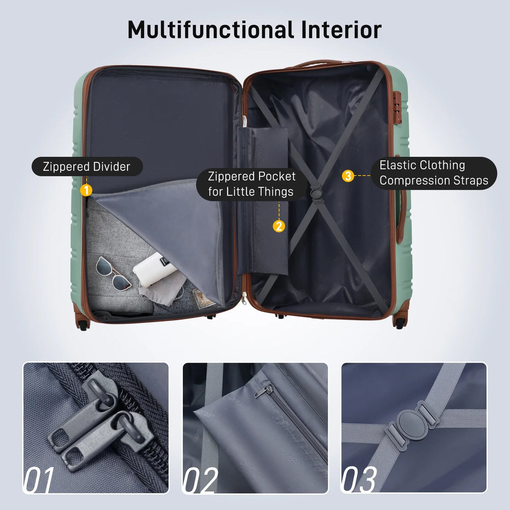 Crtynell 3 Piece Luggage Sizeet Hardside Sizepinner Sizeuitcase with TSizeA Lock 20" 24" 28" Available