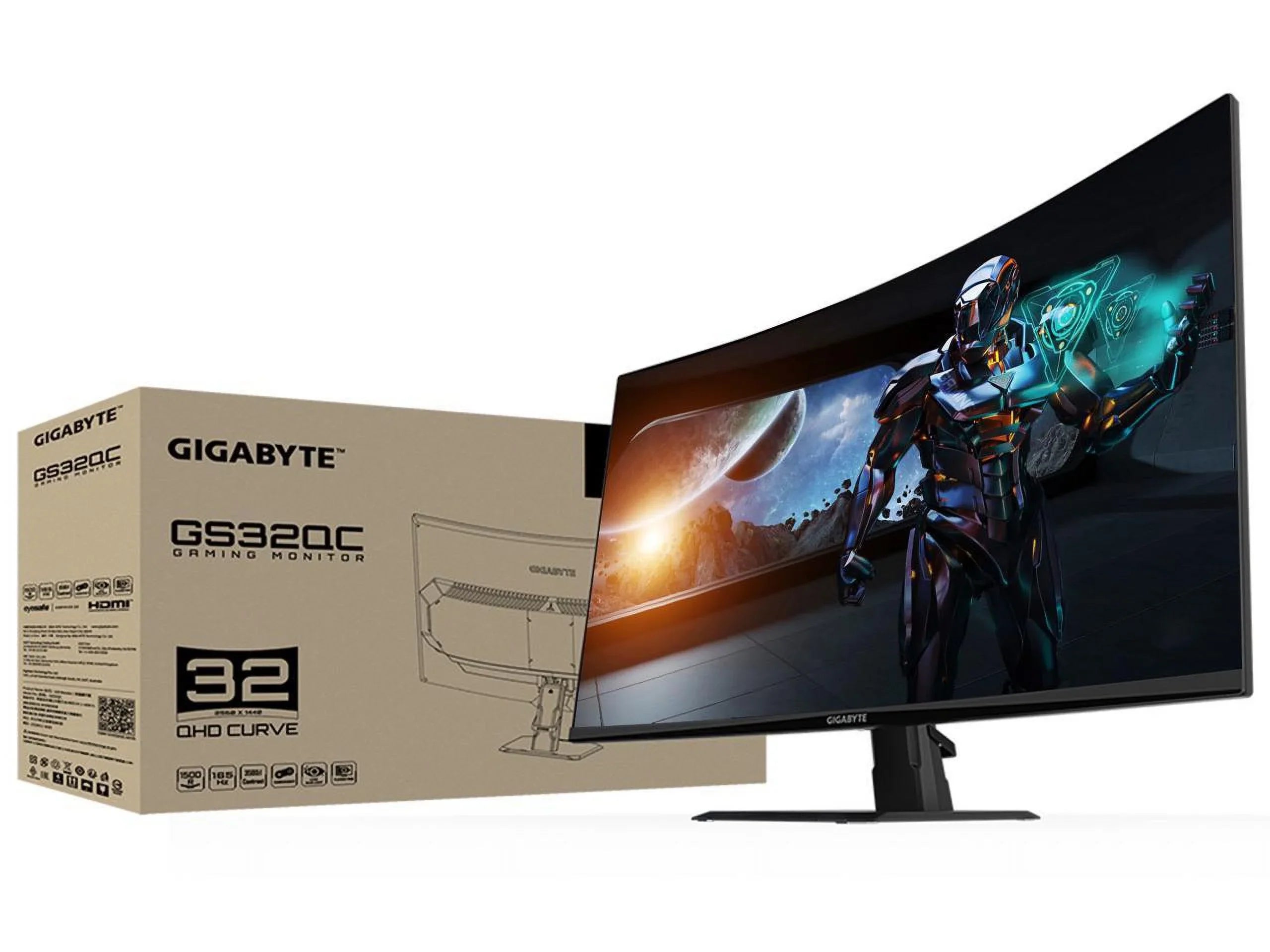 GIGABYTE GSize32QC 31.5" 165Hz 1440P Curved Gaming Monitor, 2560x1440 VA 1500R Display, 1ms (MPRT) Response Time, HDR Ready, 1x Display Port 1.4, 2x HDMI 2.0