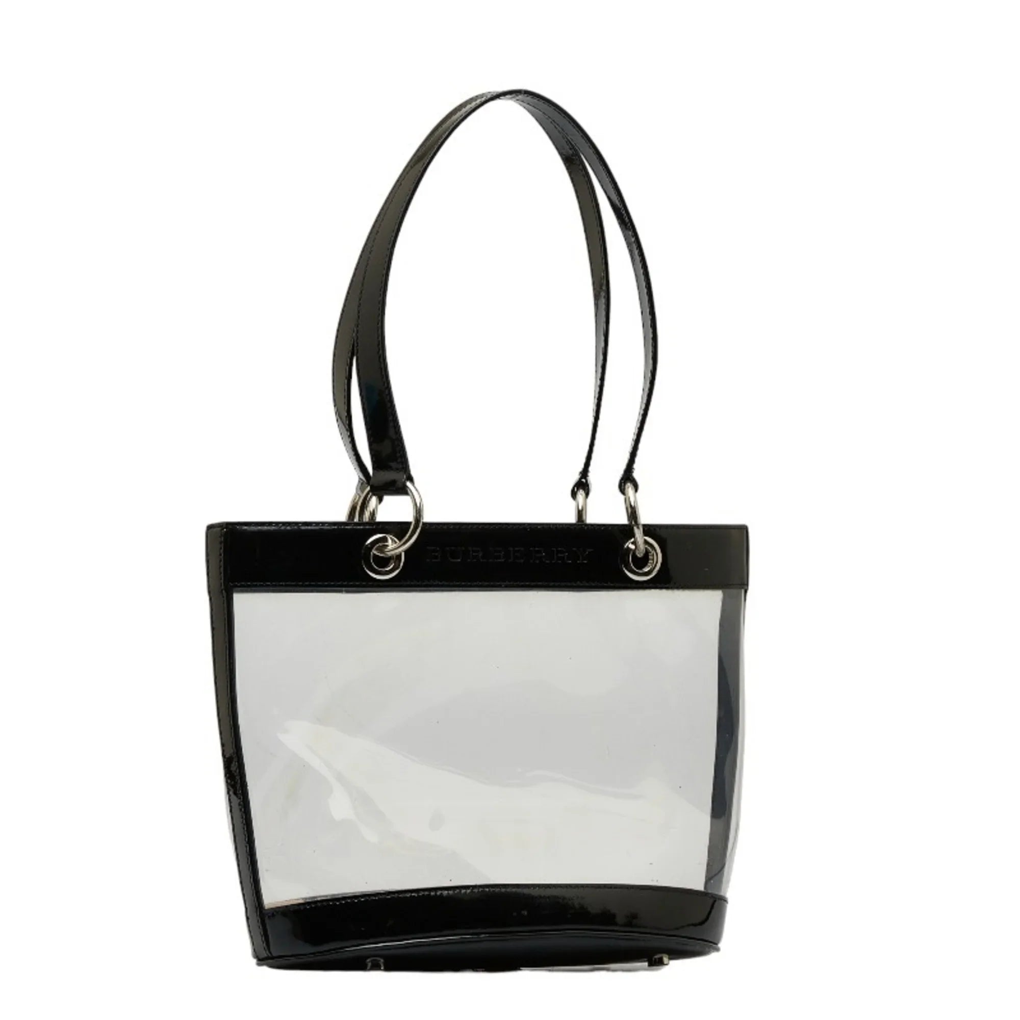 Pre-Owned Burberry Nova Check Embossed Clear Bag Handbag Tote Beige Black Vinyl Leather Canvas Ladies BURBERRY (Good)