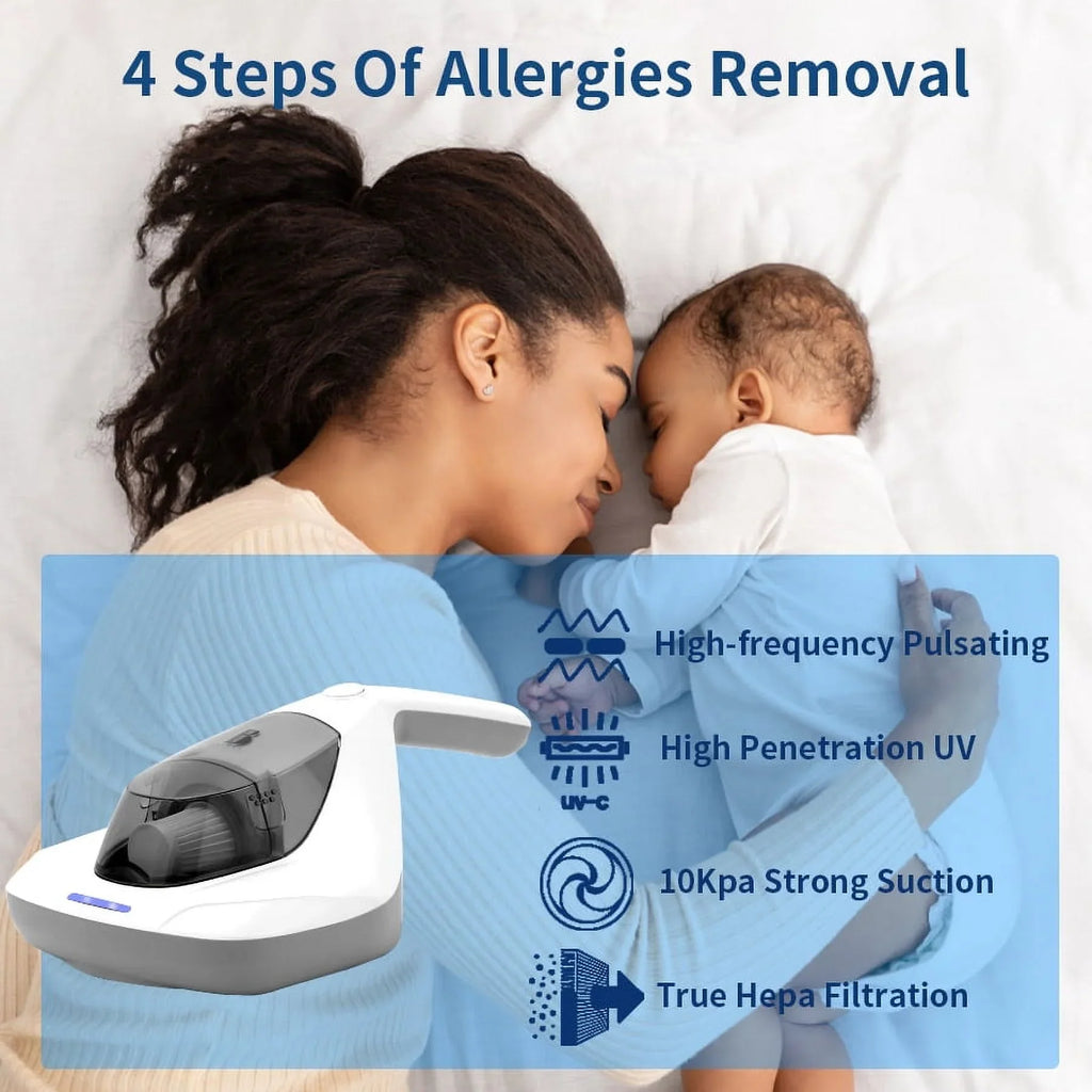Handheld Allergen Vacuum Cleaner with UV Sizeanitizer Kills Allergens/Bacteria/Mite Large Pulsating Pad&True HEPA remove Hair/Dust