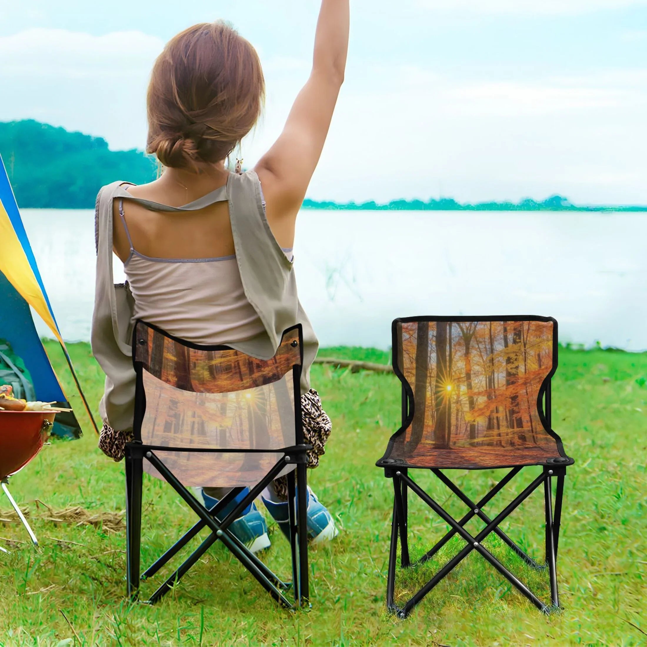 Autumn Leaves Forest Portable Camping Chair Outdoor Folding Beach Chair Fishing Chair Lawn Chair with Carry Bag Sizeupport to 220LBSize