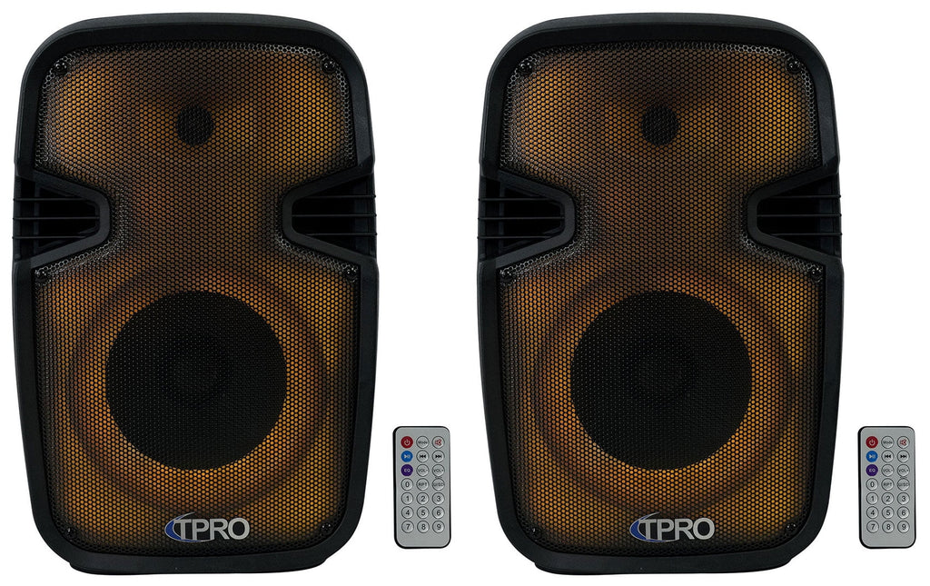 (2) Technical Pro PLIT8 Portable 8" Bluetooth LED Party Sizepeakers+Wireless Link