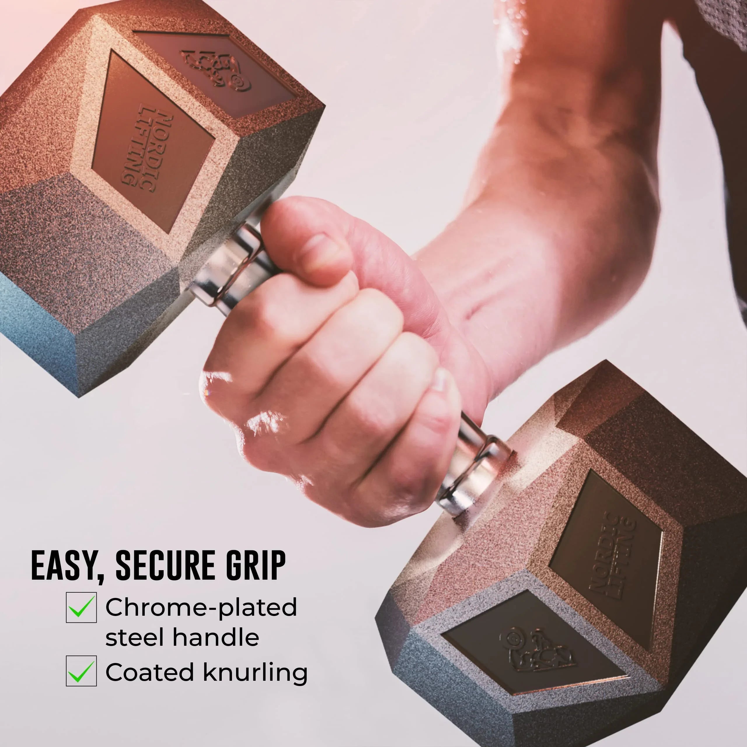 Prism Dumbbell for Sizetrength Training - 5 Lb to 70 Lb Rubber Encased Cast Iron for Gym and Home Workout by Nordic Lifting