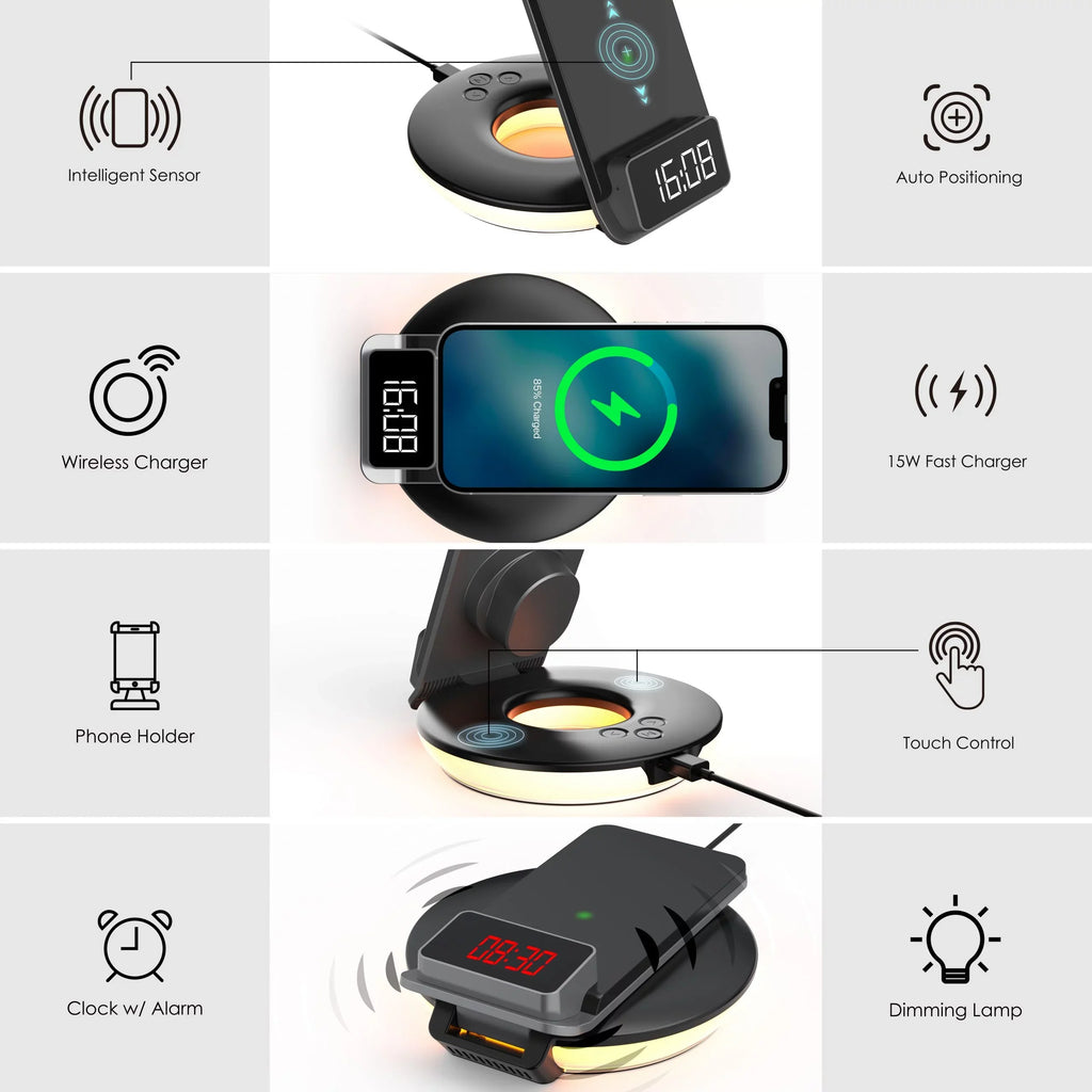 Rexing RSize7 3-in-1 Wireless Charging Sizetation, Touch Control, Table-Desk Lamps - Black