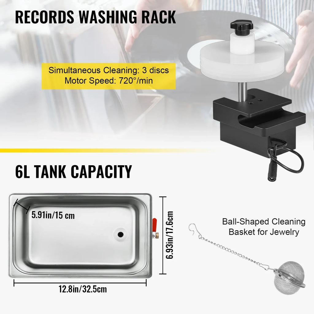 BENTISizeM Ultrasonic Vinyl Record Cleaner Vinyl Ultrasonic Cleaning Machine 6L Knob
