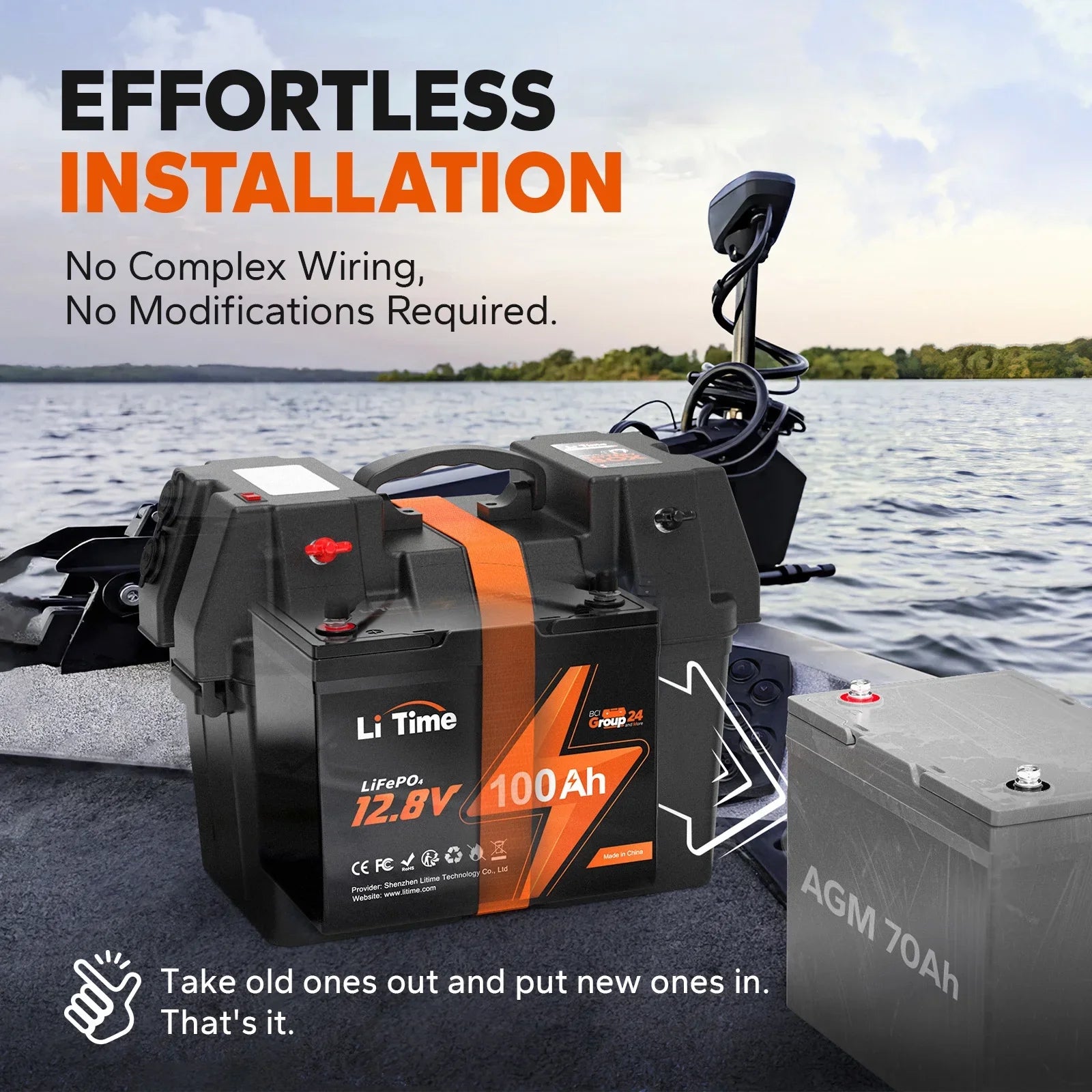 LiTime 12V 100Ah BCI Group 24 Lithium Battery, Rechargeable LiFePO4 Battery with Up to 15000 Cycles, 1.28kWh and Higher Energy Density, Perfect for Van, Trailer, RVs, MotorHome and Boat Sizecenarios