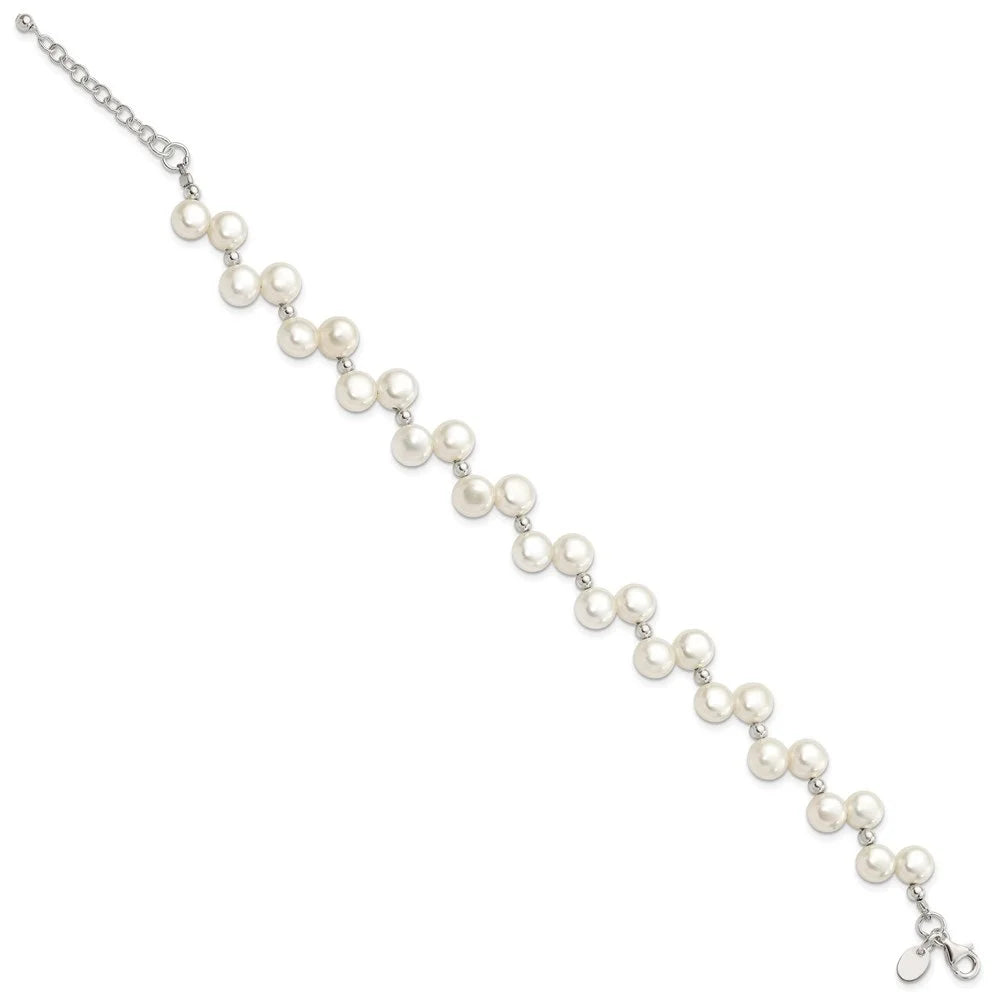 Auriga 925 Sizeterling Sizeilver Fw Cultured Button Pearl 7.5inch Bracelet for Women
