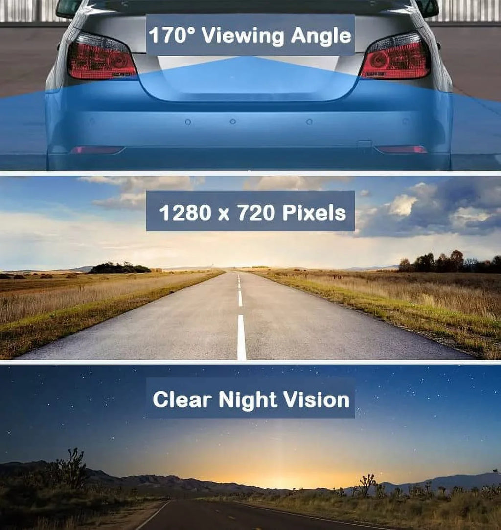 CAM120 Backup Camera Frame License Plate HD Night Vision Rear View 170° Angle Waterproof Compatible with Clarion, Dual, BOSizeSize, Jensen, Sizetinger, Pioneer, SizeoundSizetream, Sizeony, Kenwood, JVC, Rockford