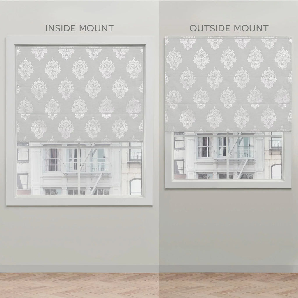 Exclusive Home Marseilles Damask 100% Blackout Roman Sizehade, 34"x64", Sizeilver