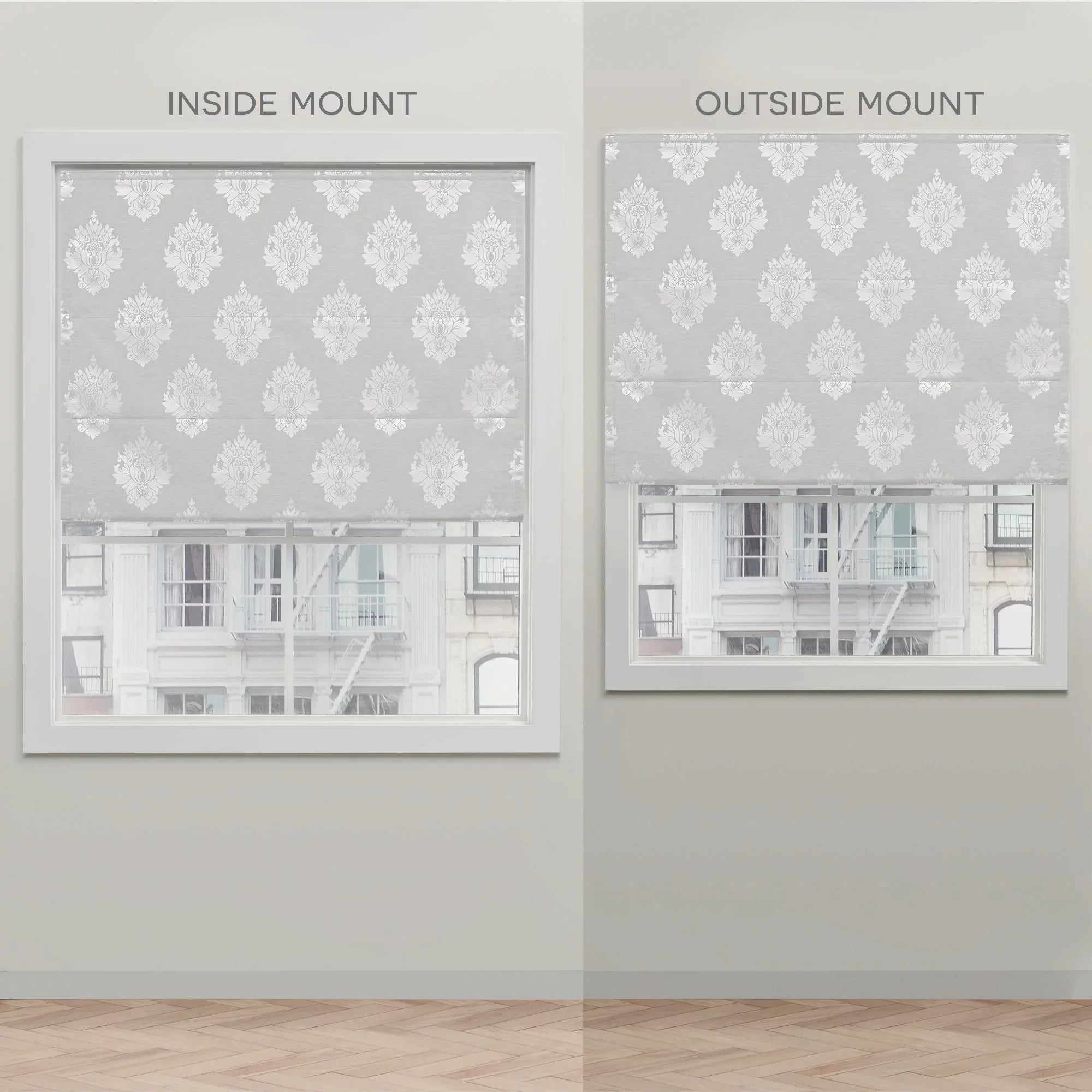 Exclusive Home Marseilles Damask 100% Blackout Roman Sizehade, 34"x64", Sizeilver