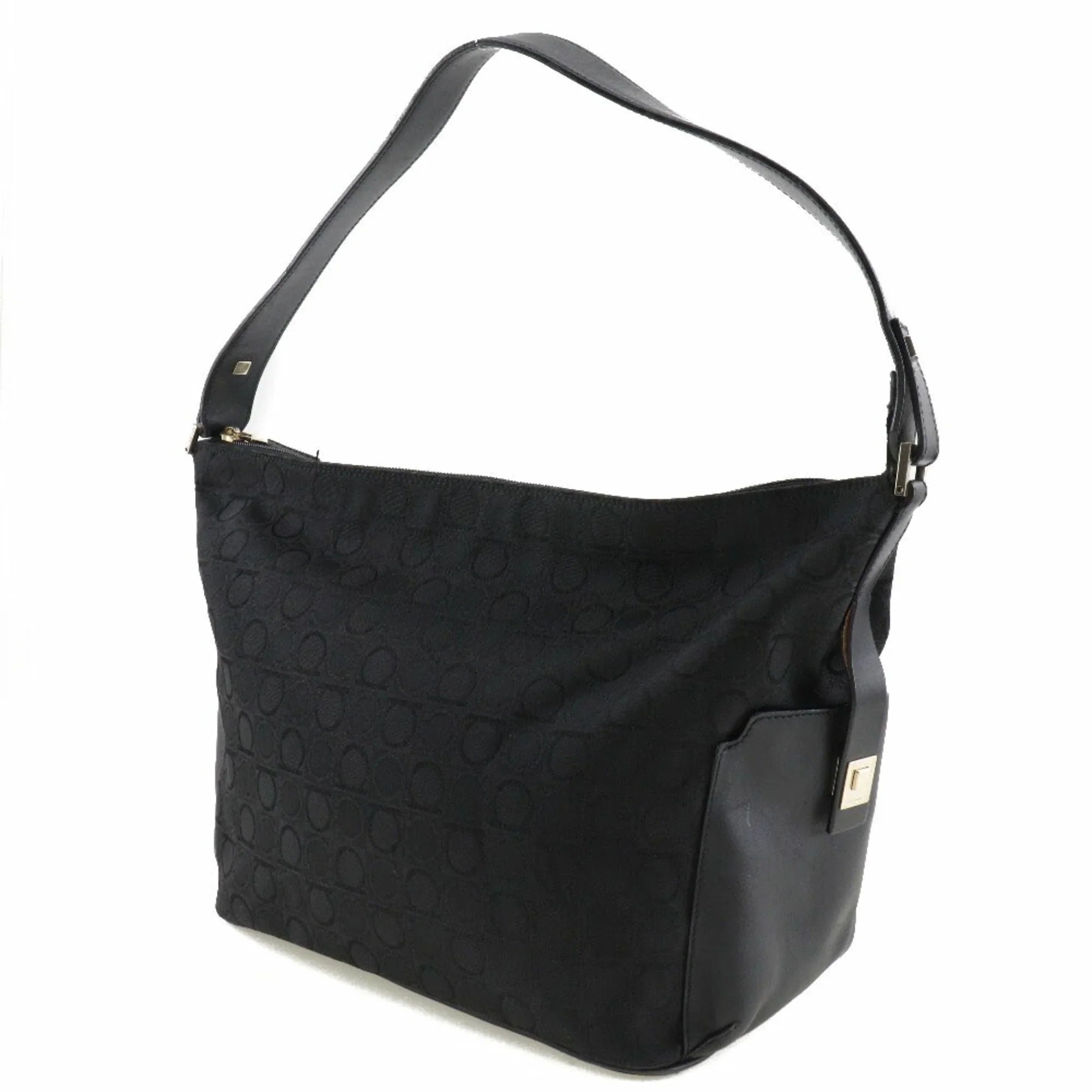 Pre-Owned Sizealvatore Ferragamo One Sizehoulder Bag Gancini AB-21 2779 Canvas x Leather Black Ladies (Fair)