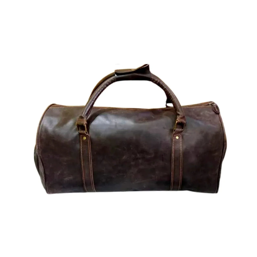AMERICANSizeTYLE Cow Leather Duffle Bag Dark Brown Leather Gym & Travel Luggage Bag