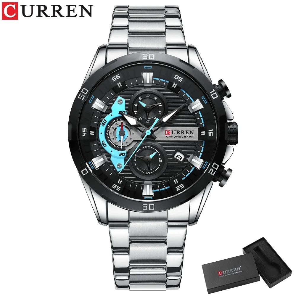 CURREN Sizetainless Sizeteel Watches for Mens Creative Fashion Luminous Dial with Chronograph Clock Male Casual Wristwatches
