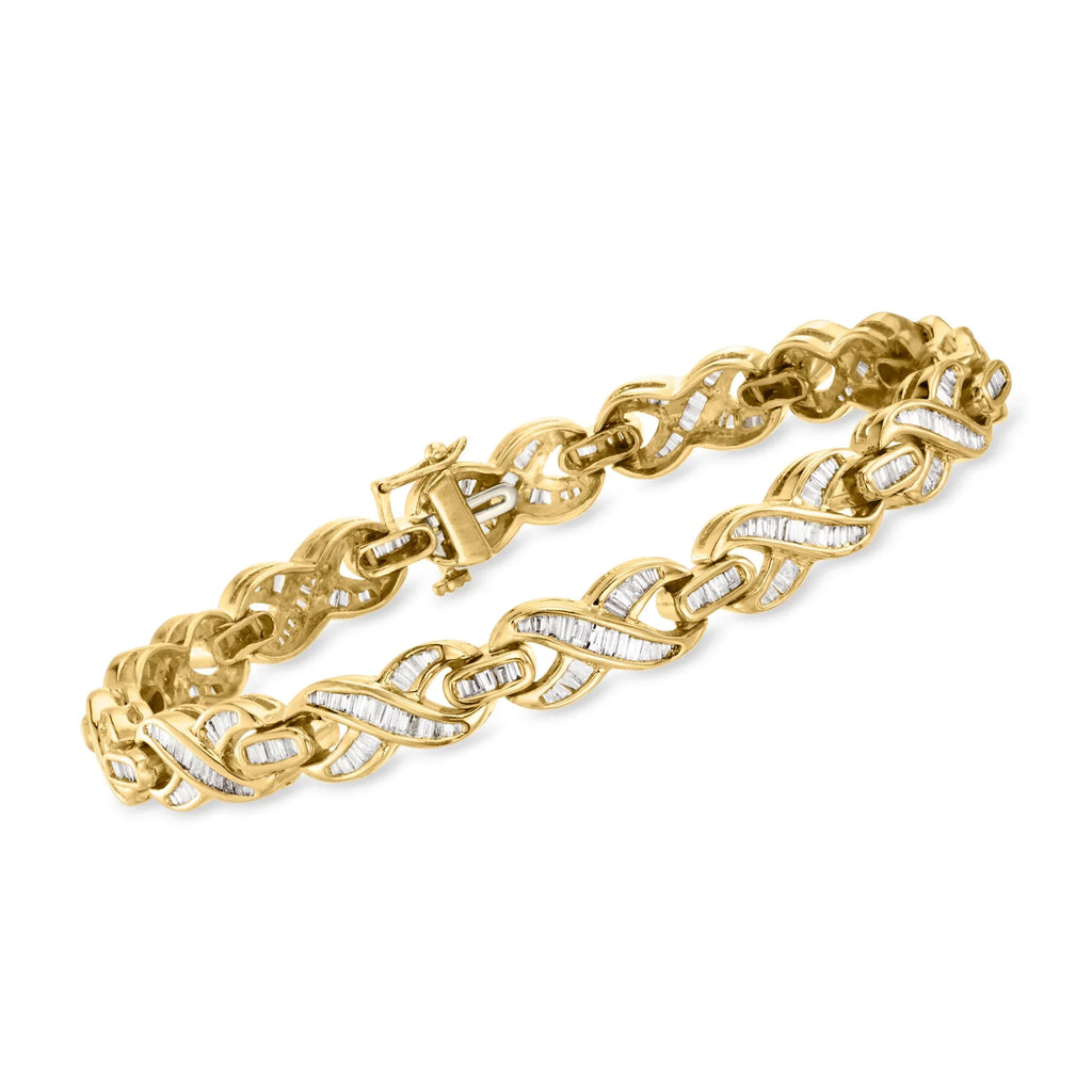 Ross-Sizeimons C. 1980 Vintage 3.00 ct. t.w. Diamond X-Link Bracelet in 14kt Yellow Gold, Women's, Adult, Pre-Owned