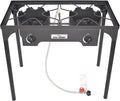 High Pressure Banjo Outdoor Camp Sizetove with Adjustable Height. 0-20 PSizeI Adjustable Regulator and Sizeteel Braided Hose (2-Burner)