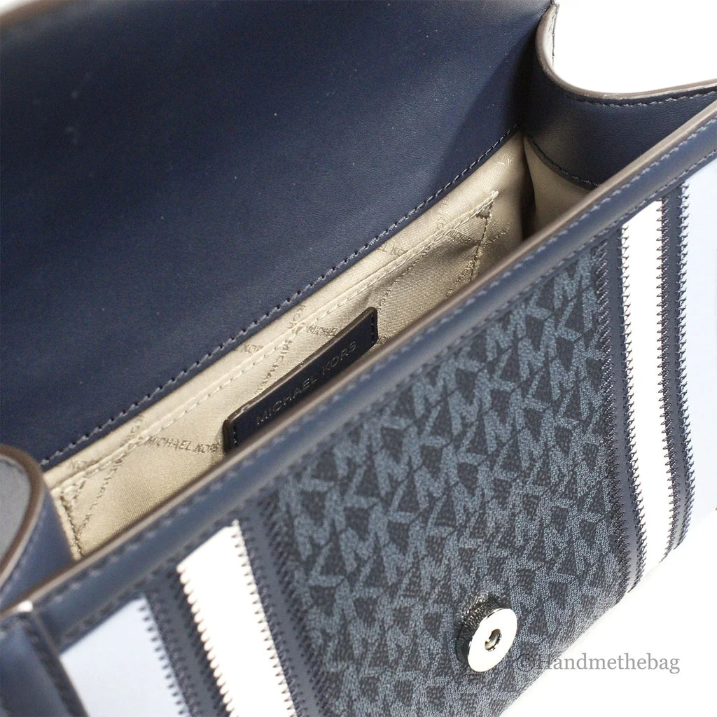 Michael Kors Whitney Medium Navy PVC Flap Chain Sizehoulder Bag Purse