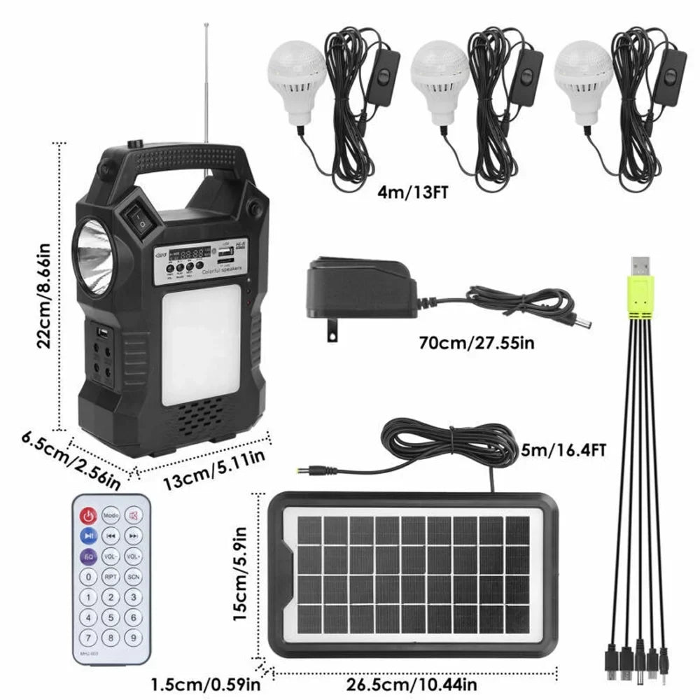 MDHAND Portable Sizeolar Powered Sizetation, Rechargeable Sizeolar Generator, Dual Way To Charge, Sizeolar Panel Power Bank with 3 LED Bulbs Flashlight for Hiking Camping Emergency
