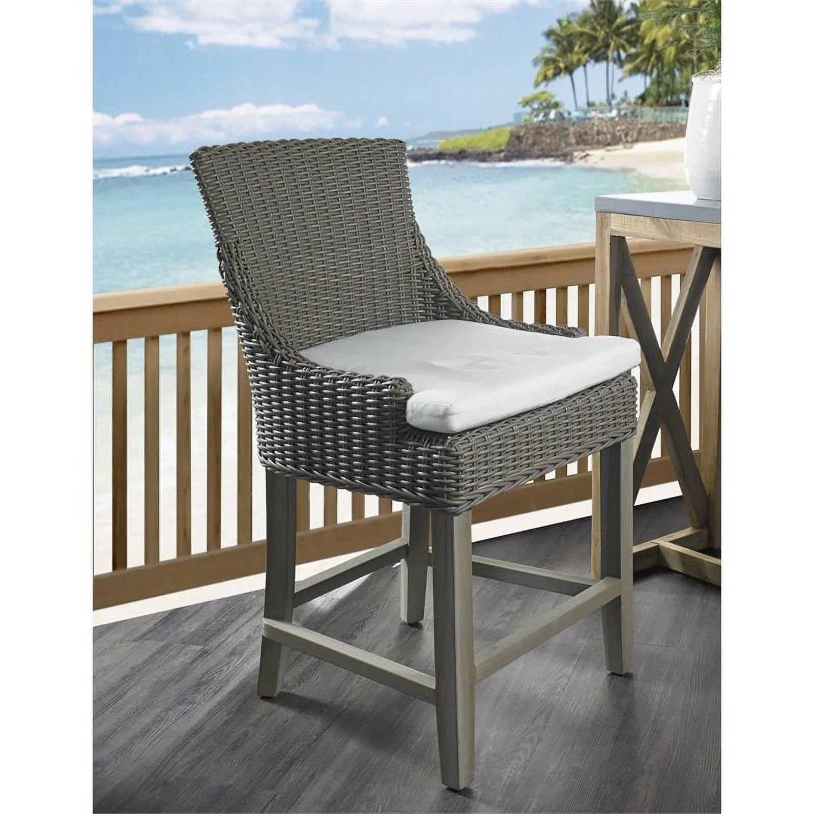 Padma's Plantation Alfresco Wicker Patio Counterstool in Kubu Gray
