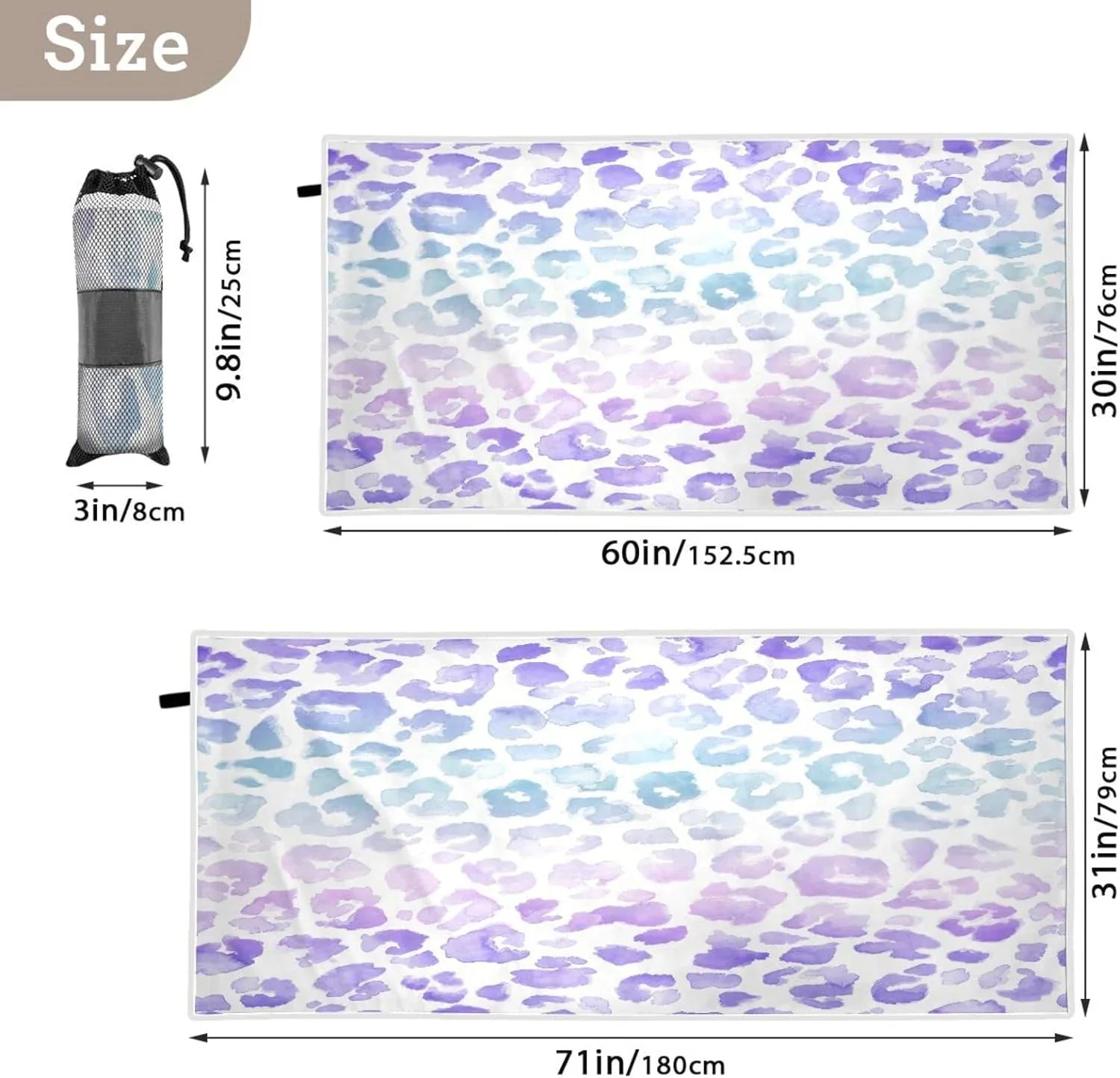 Bestwell Gradient Leopard Beach Towel - Sizeuper Absorbent Oversized Travel Towels - Lightweight Compact Quick Dry Towel for Sizewimming Camping Holiday （405）