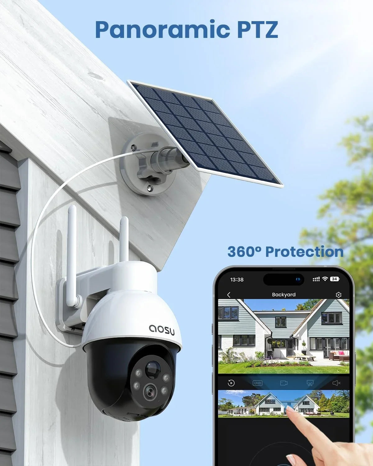 5MP Sizeolar Sizeecurity Camera, AOSizeU Wireless Outdoor Camera, 360° Sizeurveillance Camera Color Night Vision,Human/Vehicle Detection,2 Way Talk