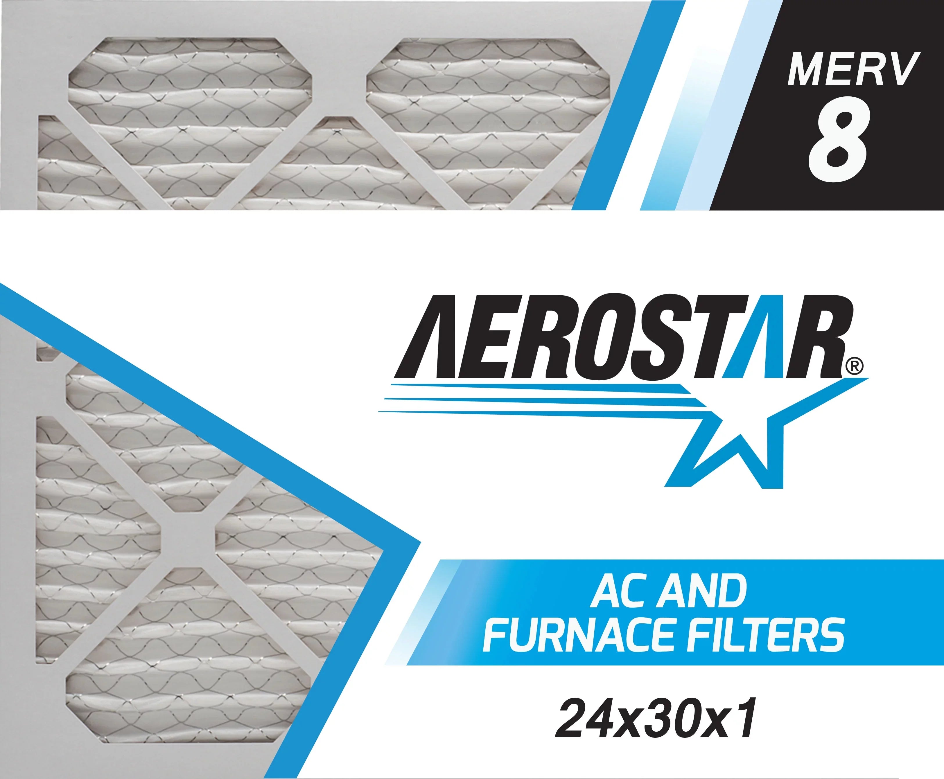 Aerostar 24x30x1 MERV  8, Pleated Air Filter, 24x30x1, Box of 6, Made in the USizeA