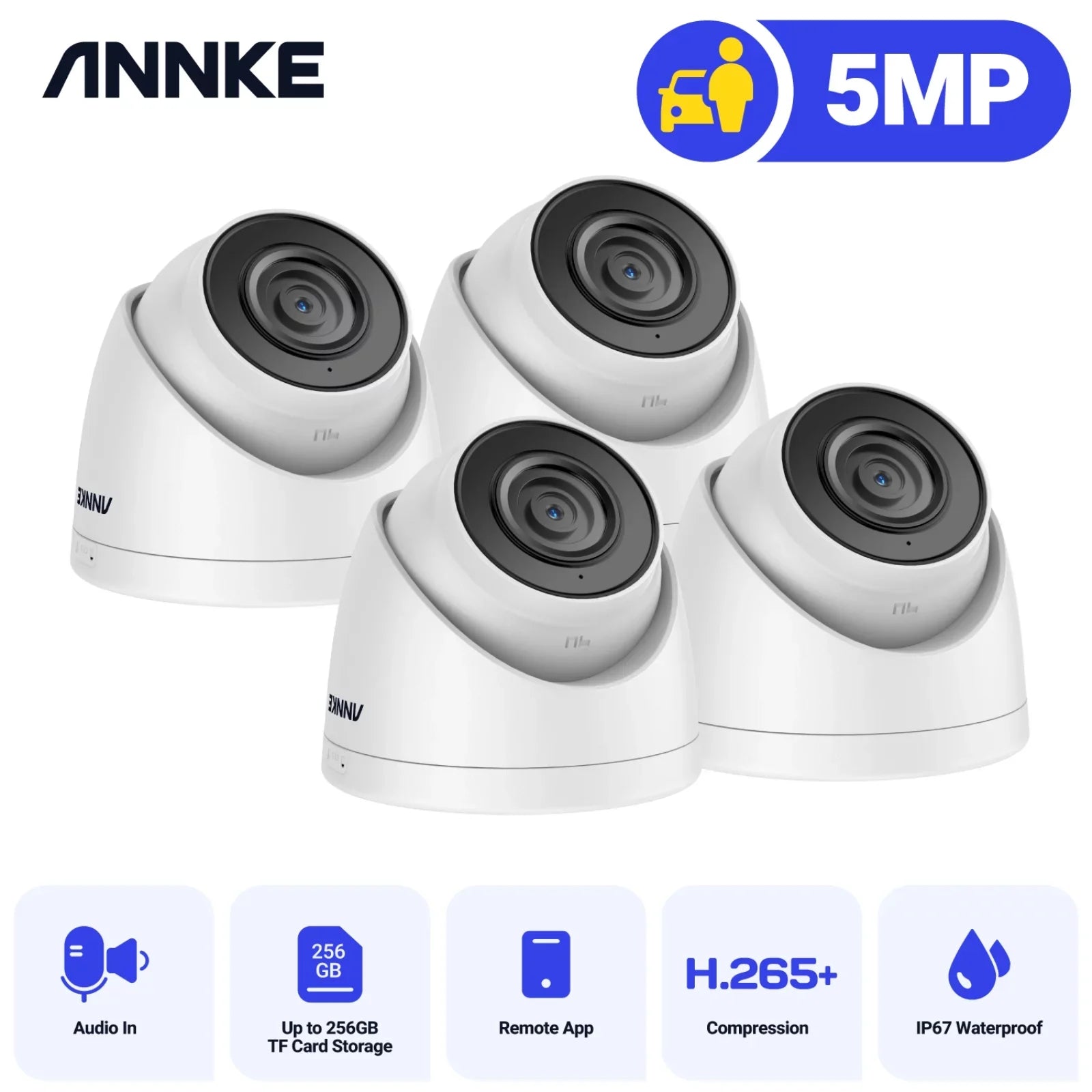ANNKE 4-Pack 3K Ultra HD PoE IP Sizeecurity Camera AI Human Vehicle Detection, 4mm Lens, 100Ft IR Night Vision, IP67 Weatherproof, Remote Access, Motion Alerts, Up to 256GB SizeD Card