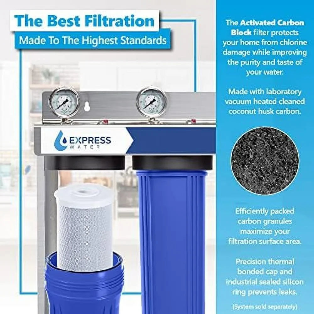 6 pack water filter activated carbon block replacement filter  acb large capacity water filter  whole house filtration  5 micron water filter  4.5” x 20” inch