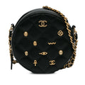 Pre-Owned Authenticated Chanel Lucky Charms Round Crossbody Bag Lambskin Leather Black Unisex (Good)