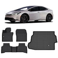 Ikon Motorsports Floor Mats & Trunk Mat Compatible With 2023-2024 Toyota Prius , Black 3D Molded Carpets Liner 1st 2nd Row Front Rear Pad 4PC TPE Thermo Plastic Elastomer All Weather Protector